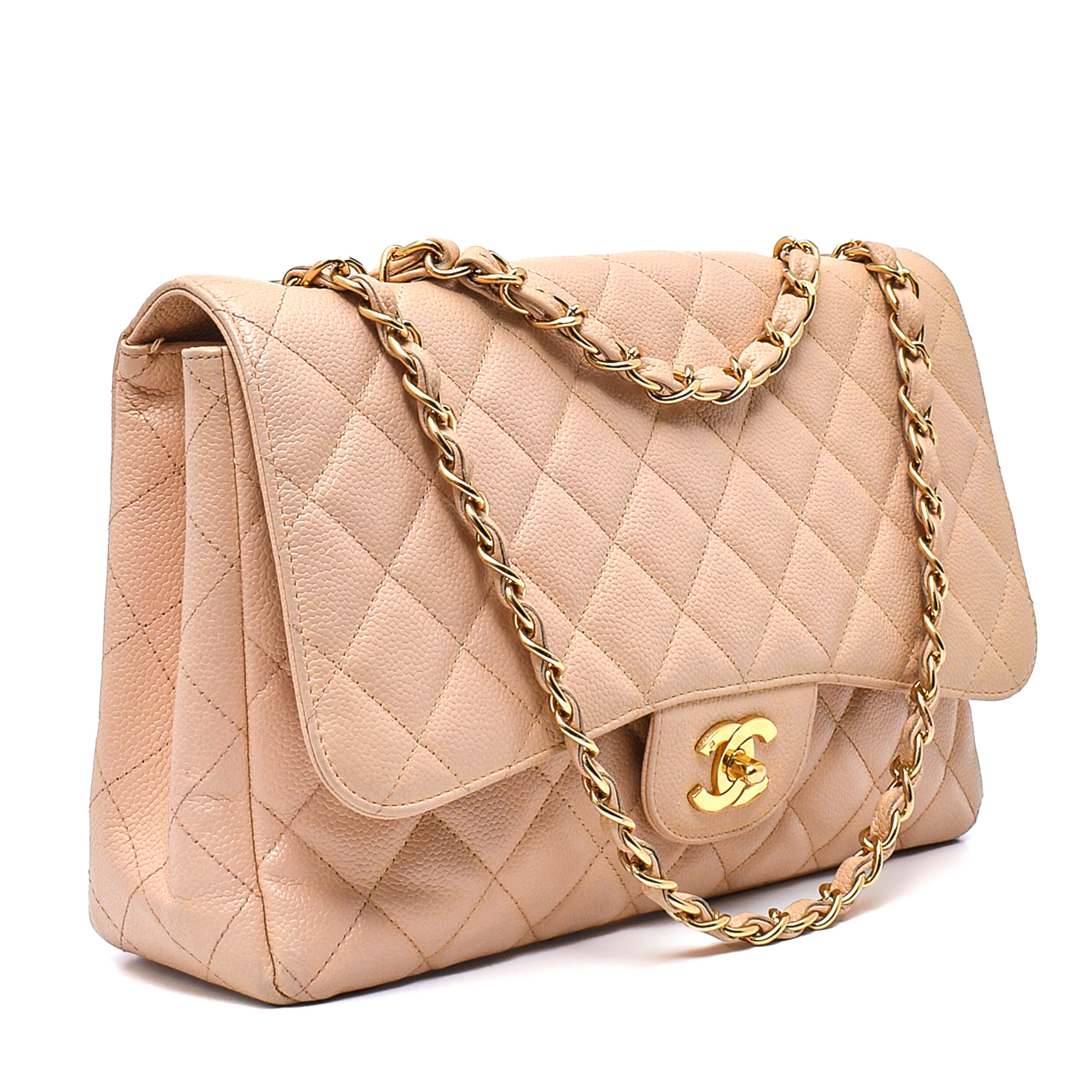 Chanel - Nude Quilted Caviar Leather Jumbo Single Flap Bag